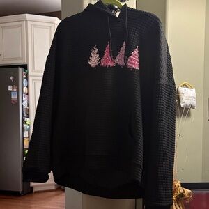 Cozy Black Hoodie with Pink Tree Design
